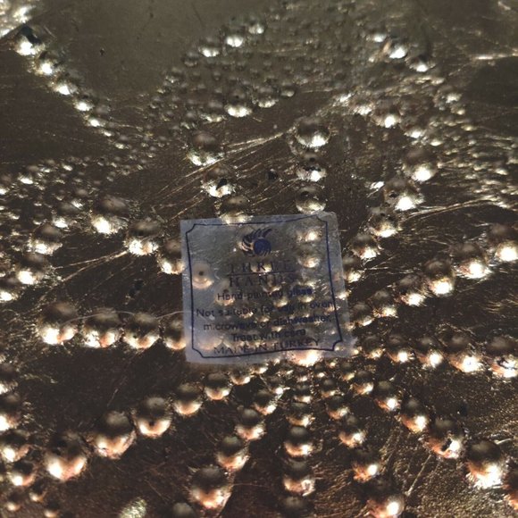 13" Decorative Gold Tone Mandala Hand Painted Art Glass Plate Three Hands Turkey - Picture 9 of 11